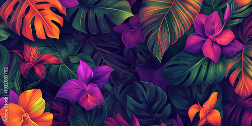 Miami Neon Tropical Floral Pattern