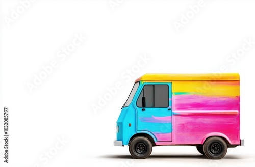 Colorful and Vibrant Delivery Van Vehicle with Abstract Pattern and Graphic Design Elements for Commercial Transportation or Purposes
