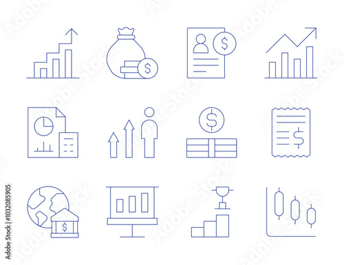 Business icons. Thin Line style, editable stroke. trend, ticket, accountant, money, credit, graphic, graph, increase, monitor, promotion