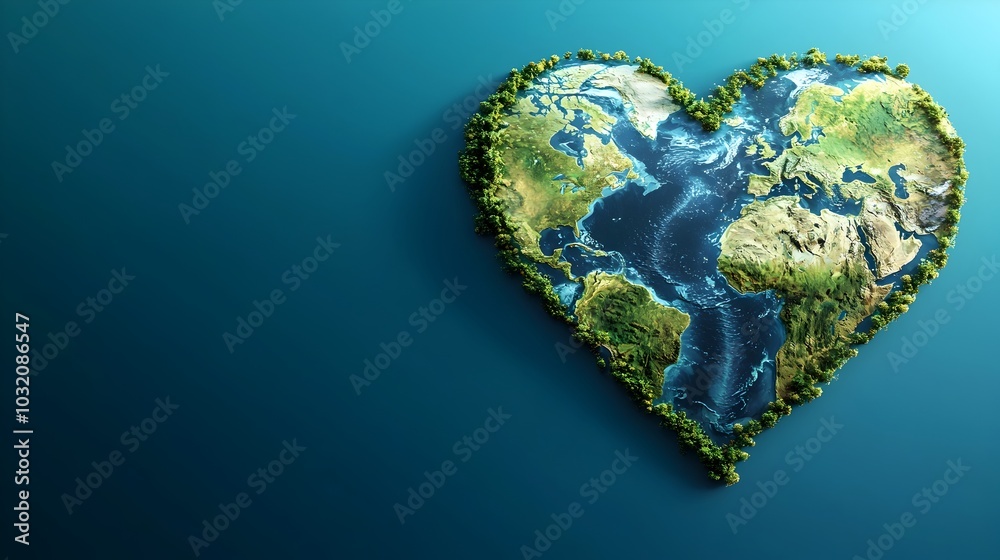 Fototapeta premium Continents Forming Heart Shape Symbolizing Global Unity and Love for Planet Earth
