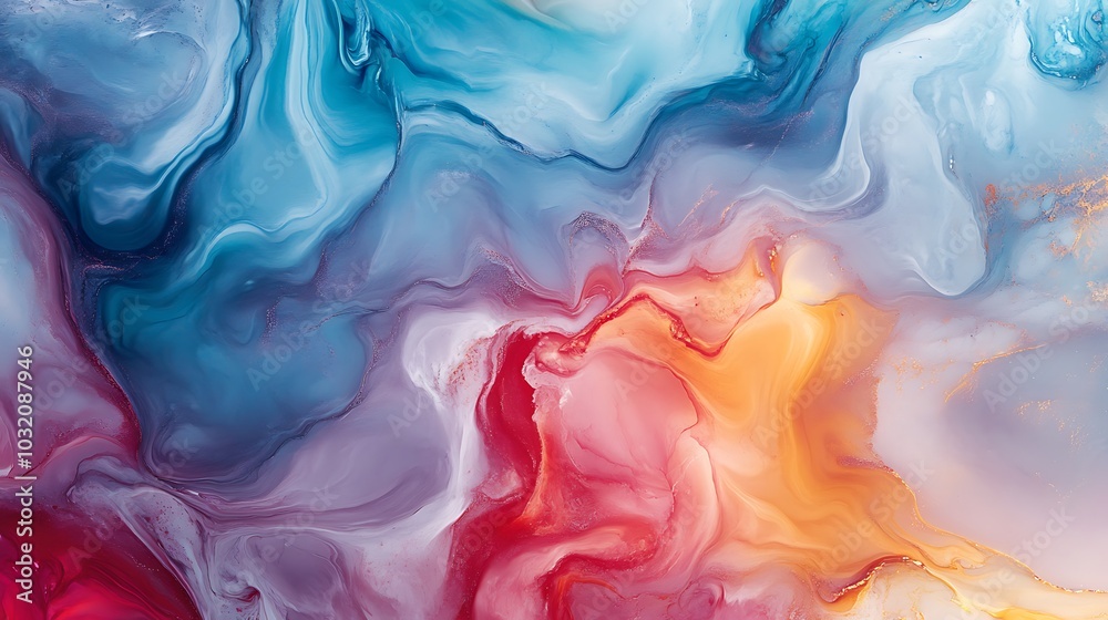 Abstract background with vibrant blue, orange, and red liquid colors. Abstract background with vibrant blue, orange, and red liquid colors.