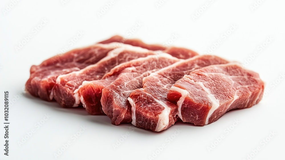 A pile of raw meat sits on a white surface, perfect for food photography or medical illustrations A pile of raw meat sits on a white surface, perfect for food photography or medical illustrations