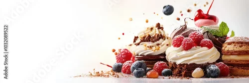 Panel kuchenny z motywem An enticing display of desserts featuring cake, berries, and cream, perfect for indulgent treats and sweet celebrations.