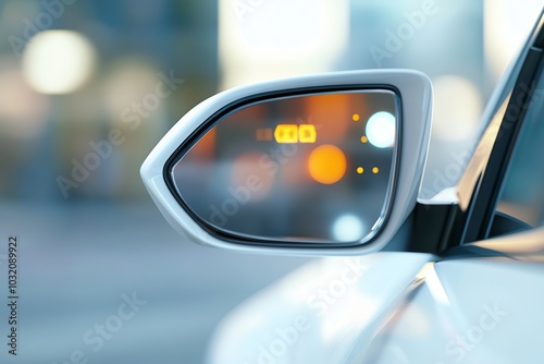 White rear view mirror of electric car