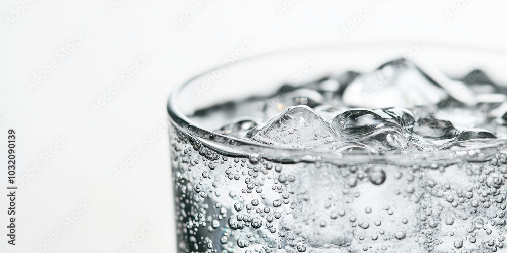 Close-up of a glass filled with sparkling water and ice, showcasing bubbles and refreshing clarity. Perfect for beverage-related content. Close-up of a glass filled with sparkling water and ice, showcasing bubbles and refreshing clarity. Perfect for beverage-related content.