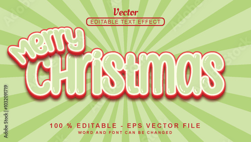 Editable 3d text effect Christmas Simple style isolated on Light Green background