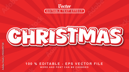 Editable 3d text effect Christmas Modern style isolated on Red background