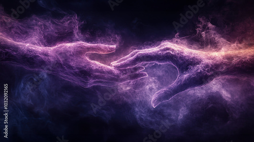 Ethereal hands reaching in a mystical connection.