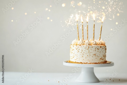 A colorful birthday cake with sparklers lit up on top, perfect for celebrations and parties