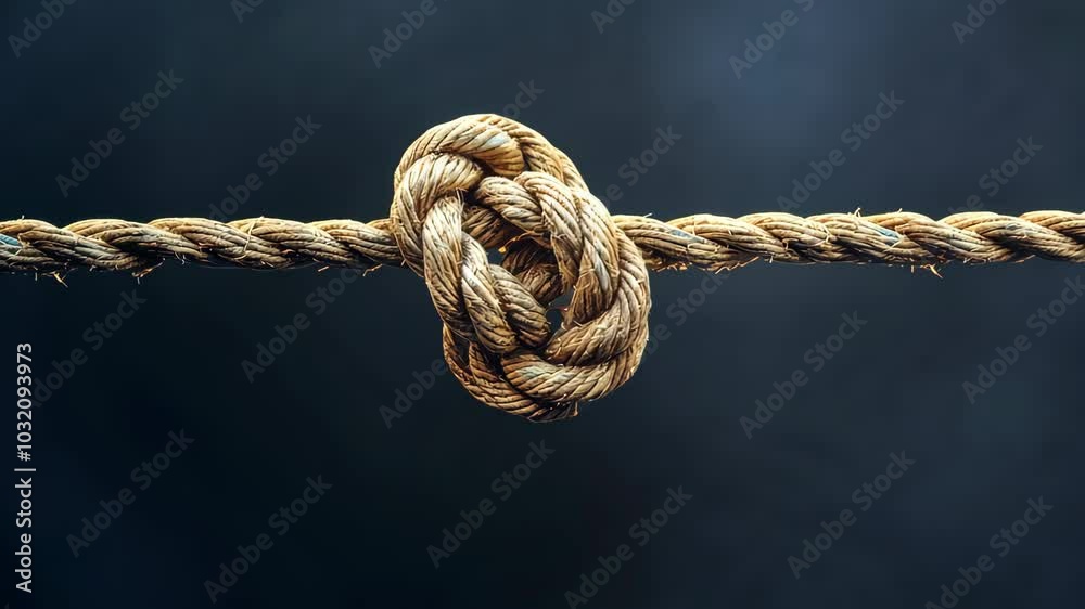 Close-up of a knotted rope against a dark background. Strength and resilience concept.