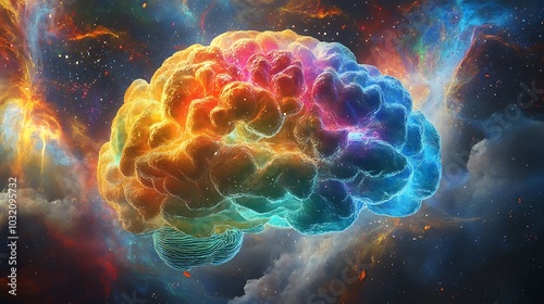 Fantastical Brain Image Realistic Neural Patterns Digital Art neon color Image