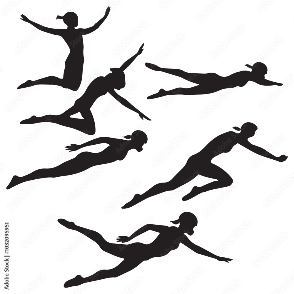 Black silhouettes of swimmers on a white background Black silhouettes of swimmers on a white background