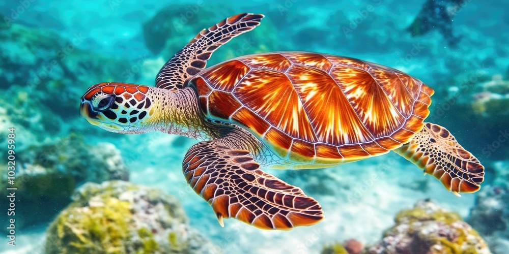 Obraz premium Vivid Sea Turtle Underwater