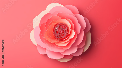 Rose flower logo 3d vector papercut