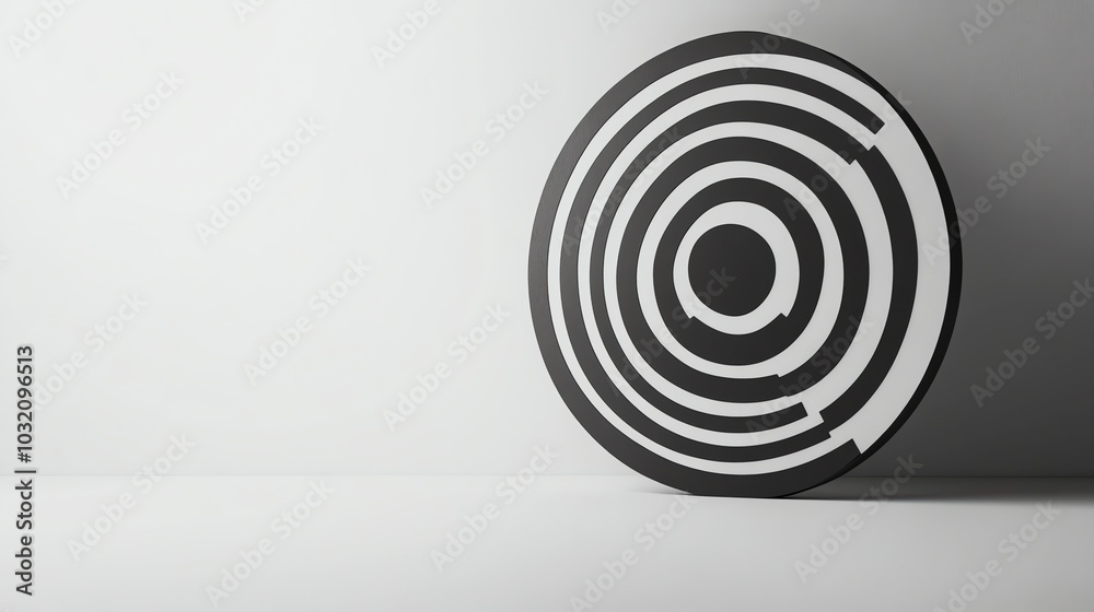 Obraz premium A black circle in the center of a white surface with a black circle and concentric circles around it.
