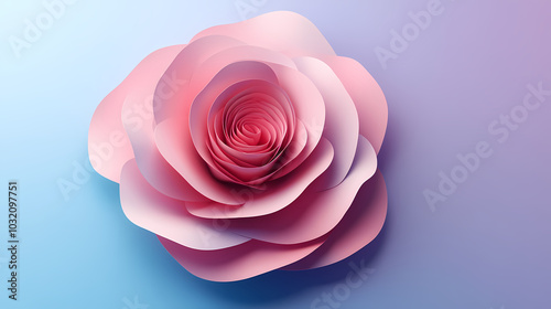 Rose flower logo 3d vector papercut