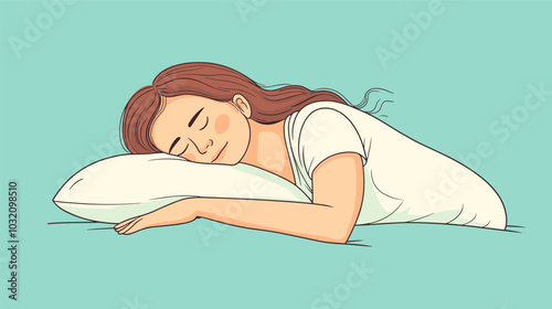 vector drawing girl sleeping hand under pillow .Generative AI