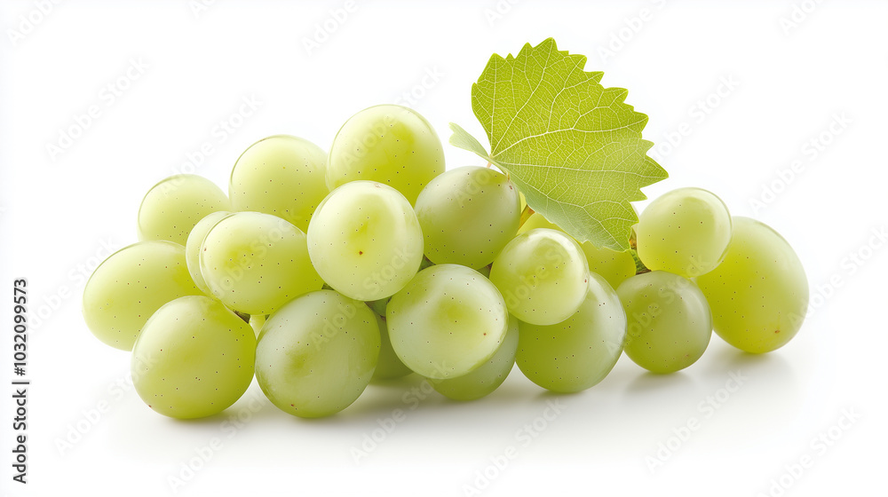 Fresh green grapes with vibrant leaf, showcasing their juicy texture and natural appeal. Perfect for healthy snacking or adding to fruit salads. Fresh green grapes with vibrant leaf, showcasing their juicy texture and natural appeal. Perfect for healthy snacking or adding to fruit salads.