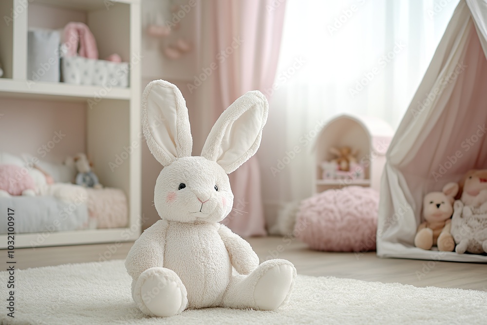 Fototapeta premium Modern child room with soft rabbit toy