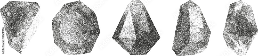 Cube, cylinder, triangle, rhombus with grainy dot texture. Cube, cylinder, triangle, rhombus with grainy dot texture.