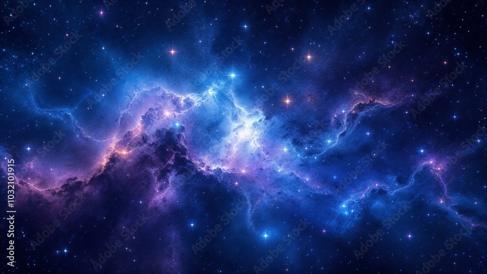 Obraz premium Seamless galaxy texture, deep space with star clusters, glowing nebulae, copy space