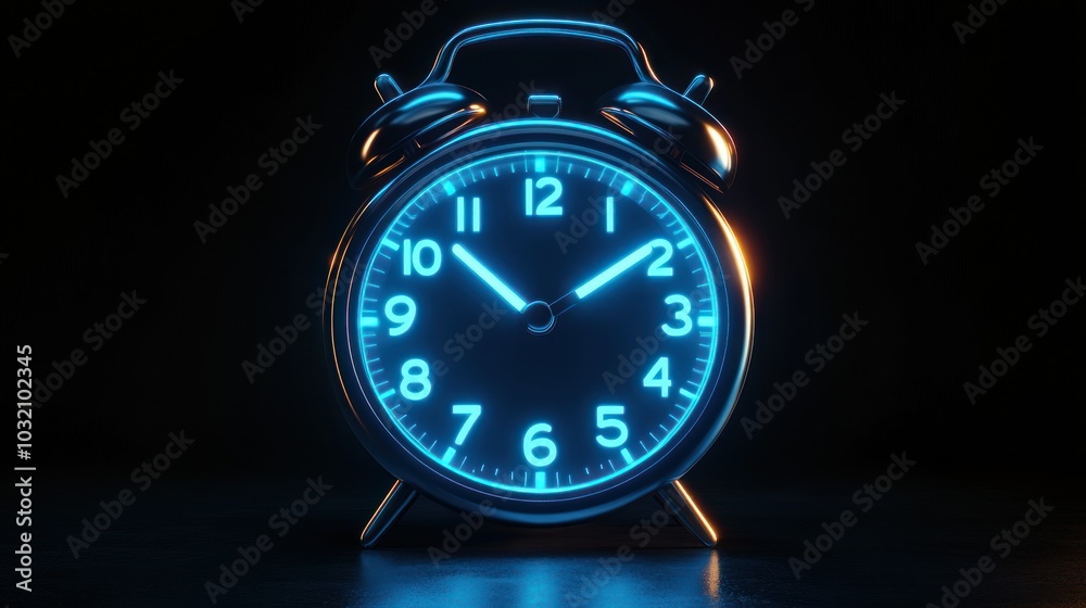 A Classic Alarm Clock with Glowing Blue Numbers A Classic Alarm Clock with Glowing Blue Numbers