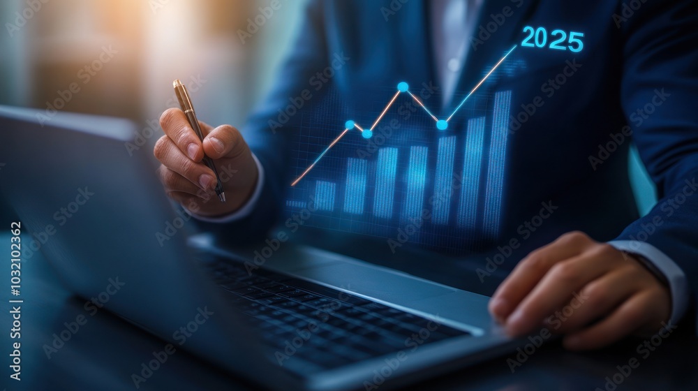 Businessman Analyzing Growth Chart on Laptop Businessman Analyzing Growth Chart on Laptop