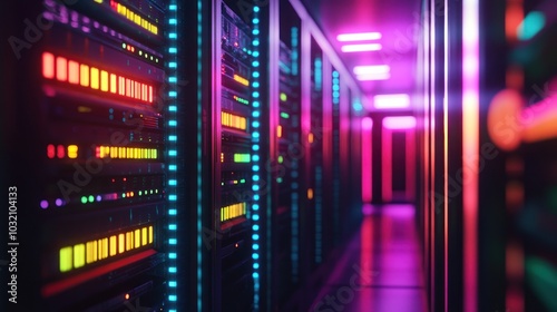 Neon Lights in a Server Room