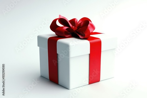 Elegant White Gift Box with Red Ribbon and Bow