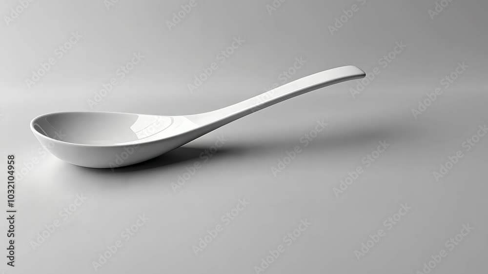 A white ceramic spoon rests on a white surface A white ceramic spoon rests on a white surface