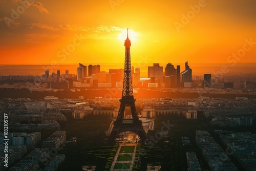 Stunning Sunset View Over Paris Skyline photo