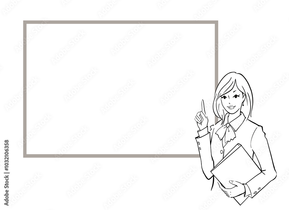 Businesswoman holding a file in one hand, pointing and explaining on a whiteboard.
Businesswoman holding a file in one hand, pointing and explaining on a whiteboard.