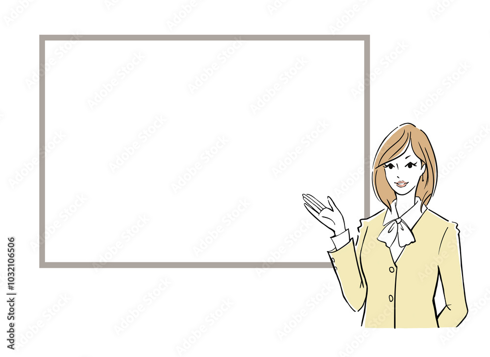 Simple illustration of an adult woman explaining on a whiteboard. Simple illustration of an adult woman explaining on a whiteboard.