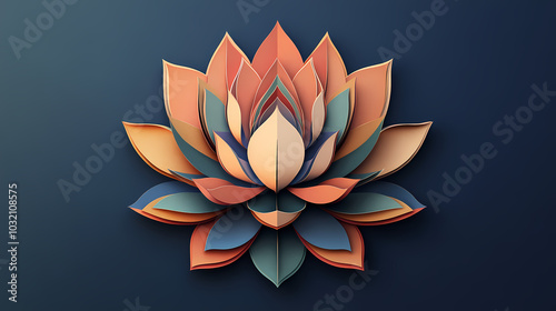 Lotus flower logo 3d vector papercut