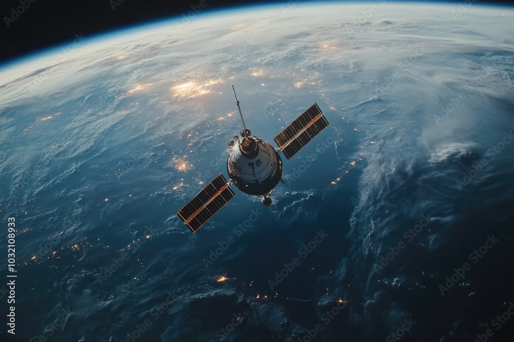 Naklejka premium Stunning Satellite Drifting Above Earth at Scale