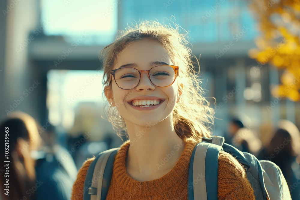 Cheerful Student Walking Through a Lively Environment Cheerful Student Walking Through a Lively Environment