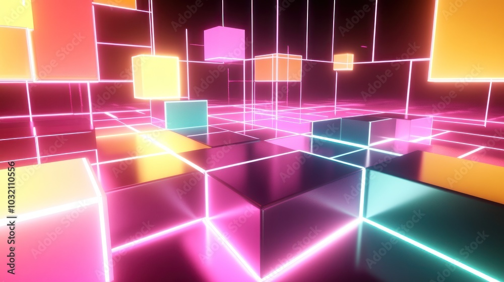 Neon Cubes Abstract Art Neon Cubes Abstract Art