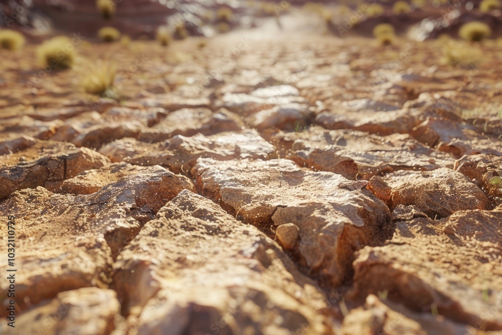 Panorama of cracked brown soil barren wasteland surface natural background with deep focus Panorama of cracked brown soil barren wasteland surface natural background with deep focus