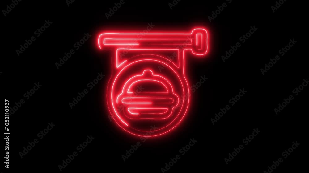 Glowing Restaurant Sign Icon in HD Video Neon Animation – Dining and Culinary Symbol on Black Background
