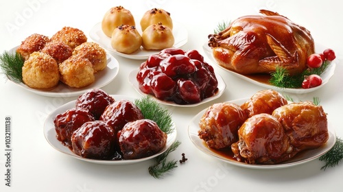 Roasted Turkeys Served With Sides on Plates for a Festive Feast Generative AI