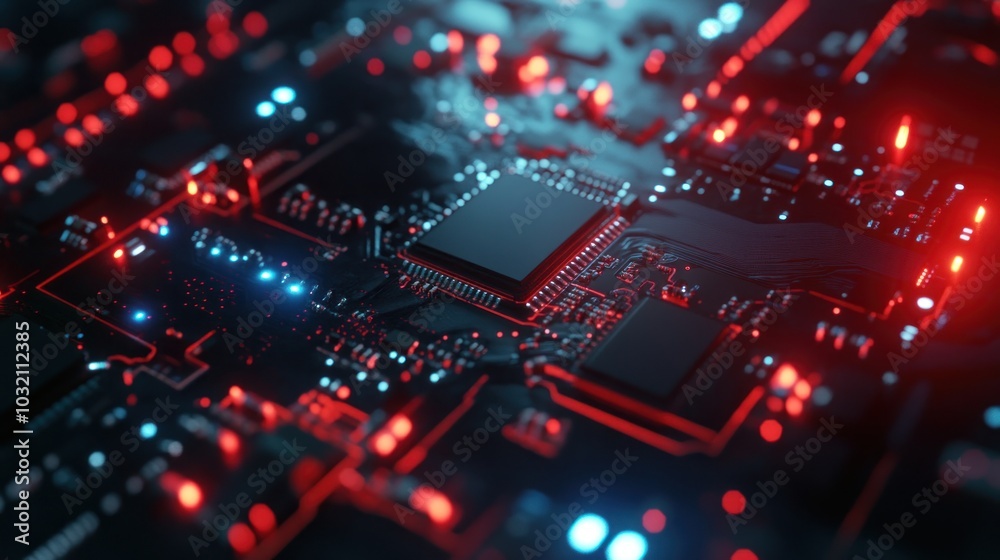 Circuit Board with Red and Blue Lights Circuit Board with Red and Blue Lights