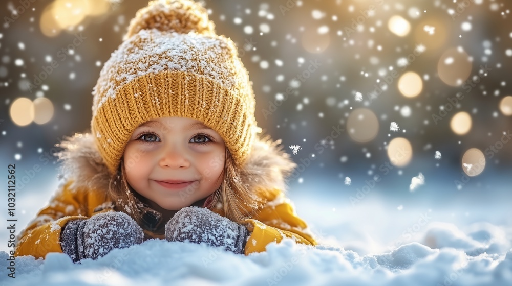 Happy child plays in the snow on a winter day Happy child plays in the snow on a winter day