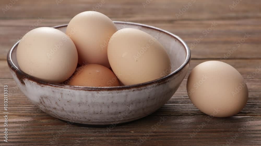 four farmer eggs in bowl on wooden surface food four farmer eggs in bowl on wooden surface food
