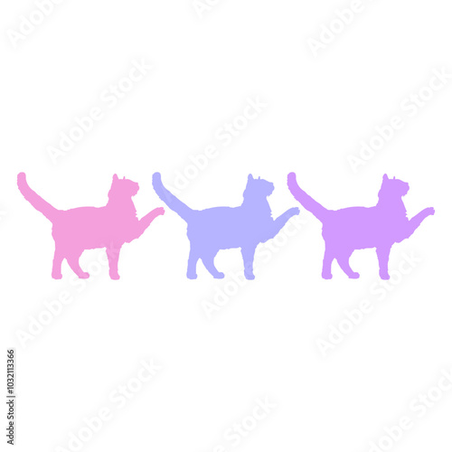 Cat Design 3 Silhouettes Three Friends Team Group Crew Funny Cool Cartoon Cute Cats Lovers Cartoon Comic Fun Love Sweet Kittens Adorable Feline Like Playful Kitties Fur Baby Illustration Paw Pet Owner