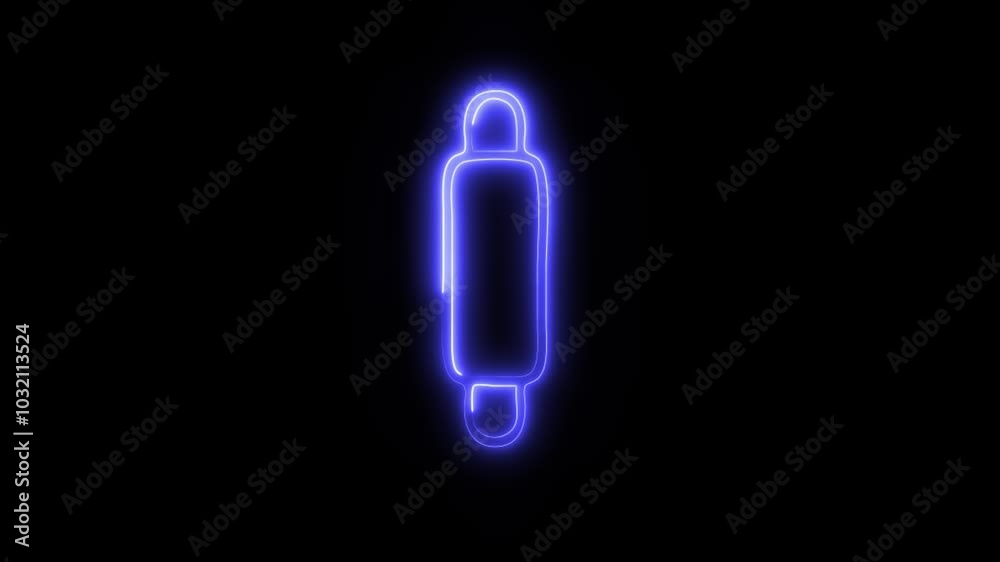 Glowing Rolling Pin Icon in HD Video Neon Animation – Baking and Culinary Symbol on Black Background