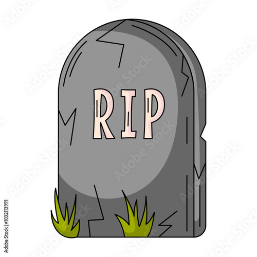 Tombstone with phrase rip. Traditional Halloween symbol of death. Vector flat simple element, color illustration. For logo, sticker, print, web design, scrapbooking