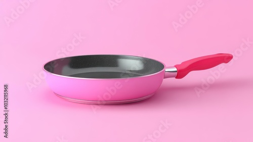 A single frying pan with a red handle photo