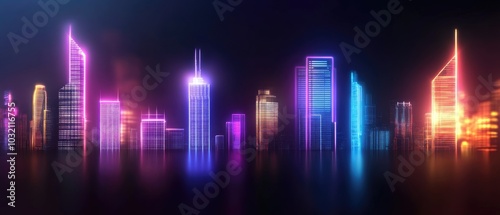 Neon Cityscape with Pixelated Arcade Graphics