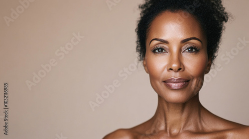 Portrait of confident mature African American woman, neutral background with copy space