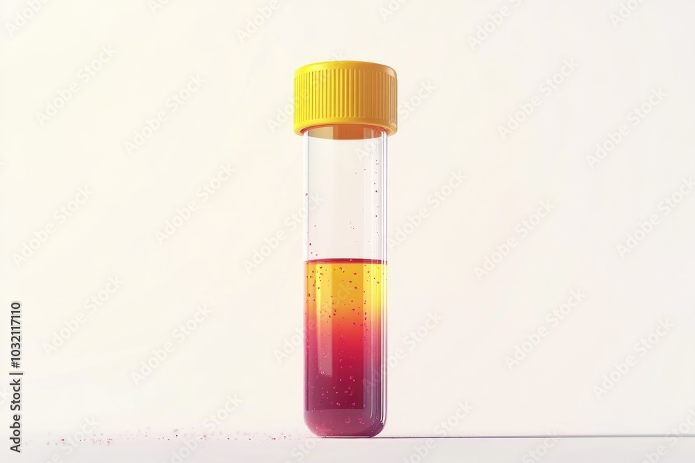 A blood test tube filled with a red liquid, used for medical testing A blood test tube filled with a red liquid, used for medical testing